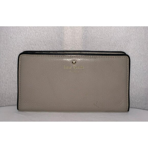 Kate Spade Bifold Slim Snap Wallet Pebbled Leather Gray/Taupe Gold - Picture 1 of 11
